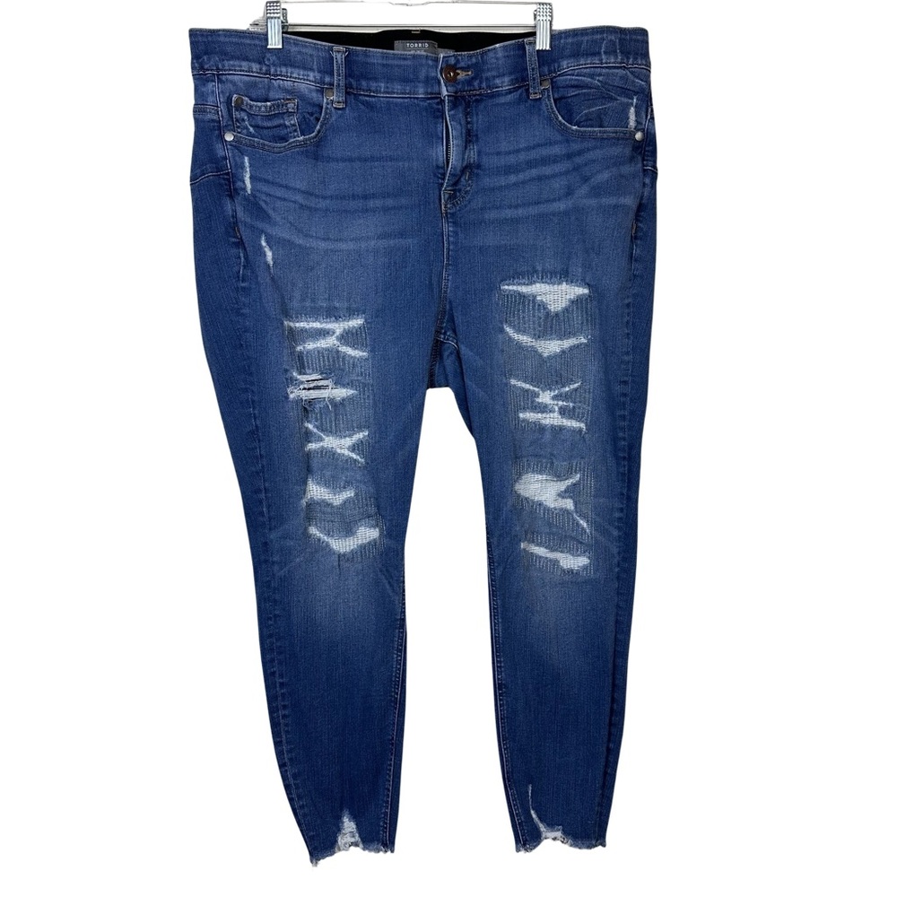 Torrid Bombshell Skinny High Rise Premium Stretch Distressed Raw Hem Jeans 22R